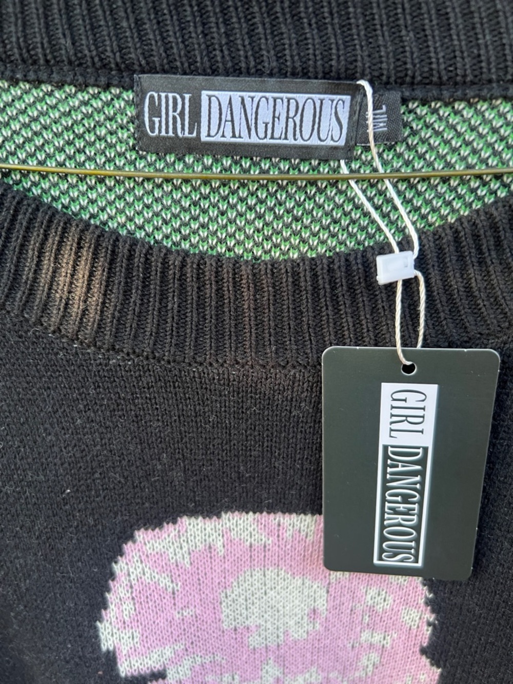 Girl Dangerous Black Crewneck Sweater with Pink Floral Motif - Picture 3 of 3